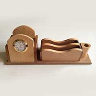 Wooden pen holder with clock
